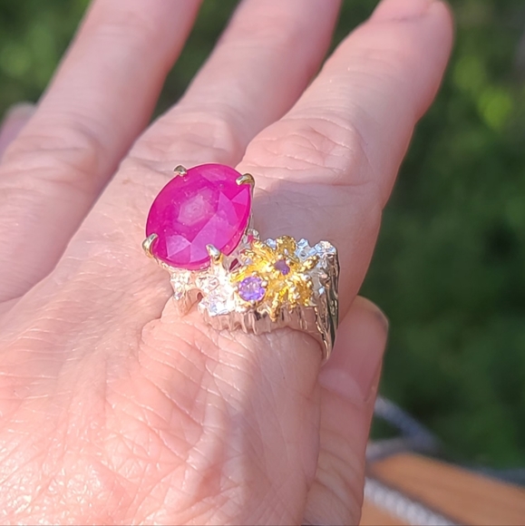 HUGE 15k Star Ruby Amethyst &Sterling & Gold 🕷 spider ring sz 8.5 - Picture 9 of 9